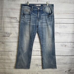 BKE Jake Bootleg Jeans 36x29 Mens Blue Medium Wash Denim Straight Leg Whiskering